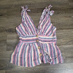 Mod On Trend Womens M Tank Top Multicolor Striped Tie Shoulder V-Neck Peplum